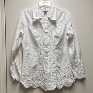 Soft Surroundings Women's White Embroidered Cotton Blouse Size Medium